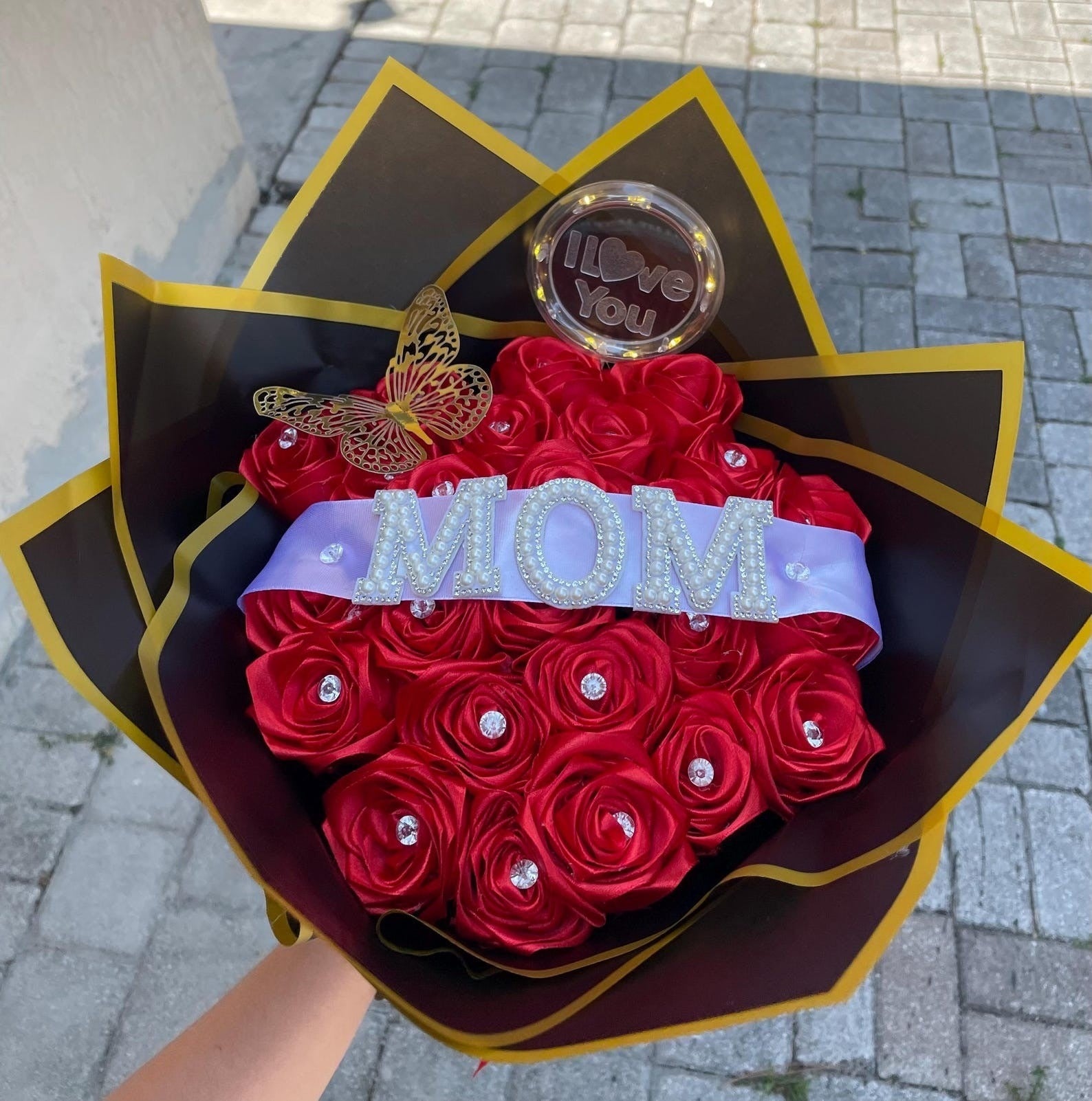 Custom Mom Bouquet Eternal Ribbon Roses Mother's Day Gift for mom or grandma