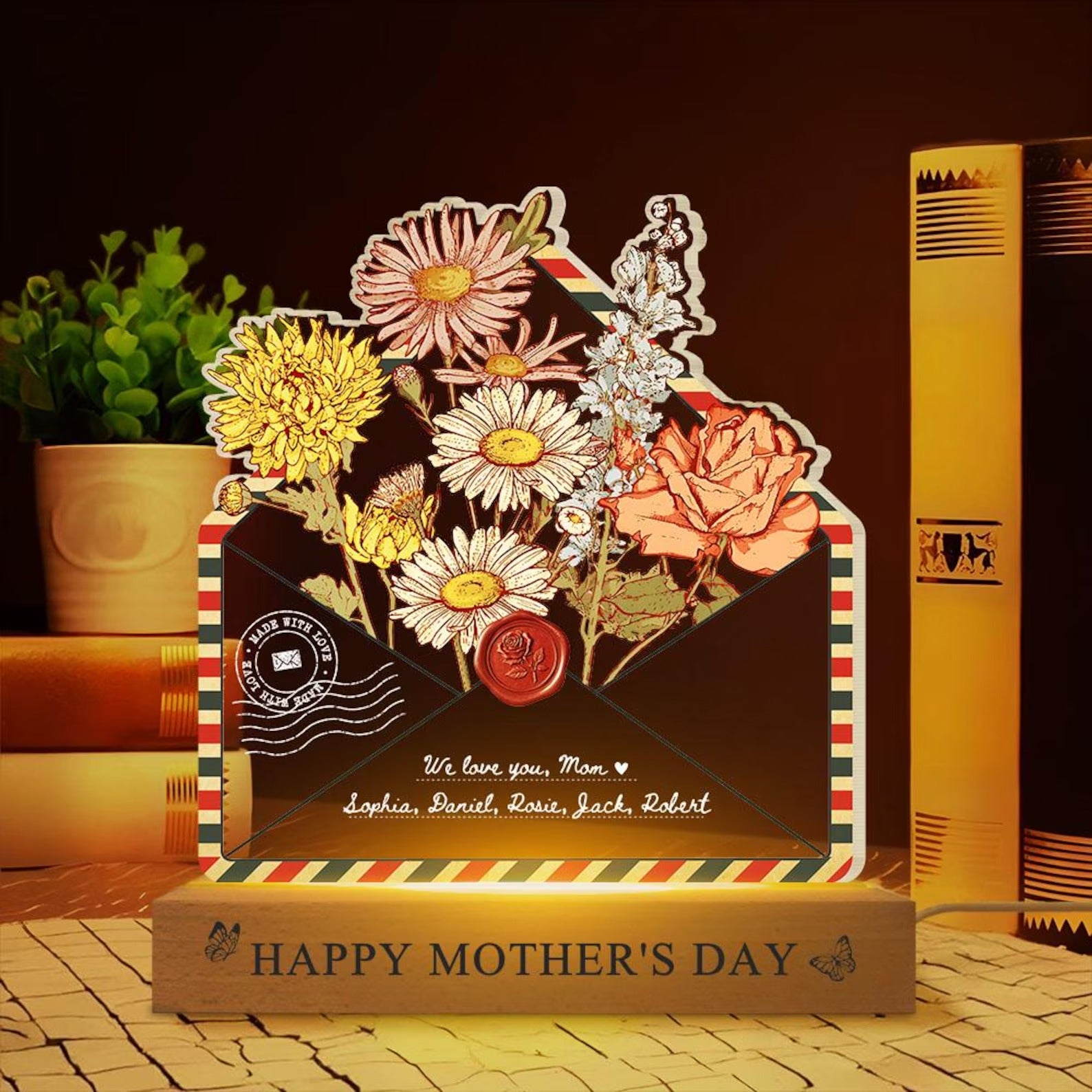 Custom Flower Envelope LED Light Lamp Mother's Day Gift For Mom