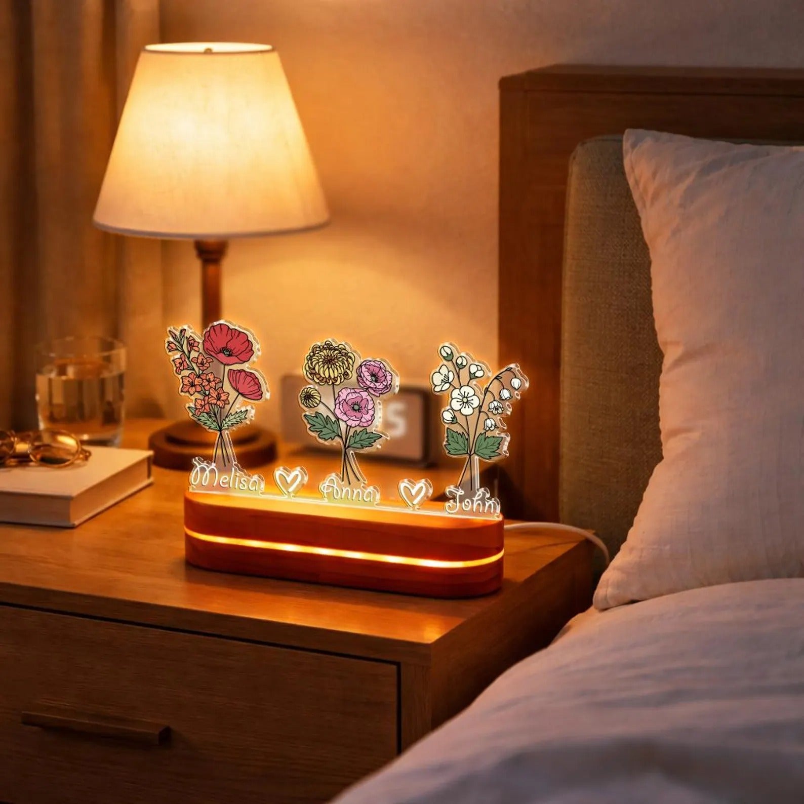 Custom Grandma's Garden Birth Flower Night Light, Mom's Garden, Gift for Mom, Grandma Gift