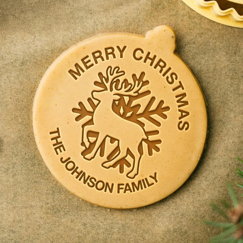 Personalized Merry Christmas Style Cookie Stamp — Custom Family Name Baking Gift