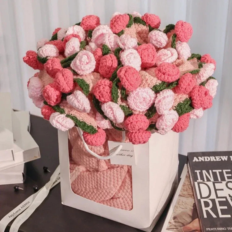 Tone-on-Tone Rose Crochet Blanket – Handmade Throw for Couples & Families, Available in Pink or Purple with Matching Ombre Roses