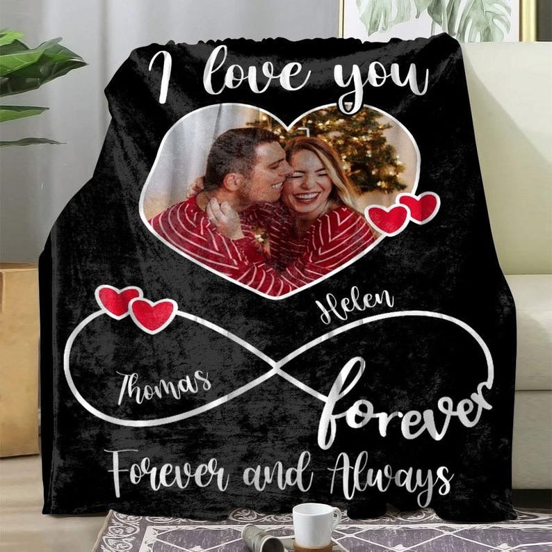 Custom Photo Blanket with Infinity Symbol – Perfect Couple Gift for Anniversaries & Special Days
