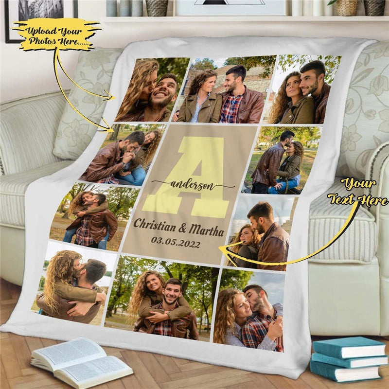 Personalized Photo Blanket with Letter Names – Soft Fleece Throw for Couples, Weddings, and Anniversaries