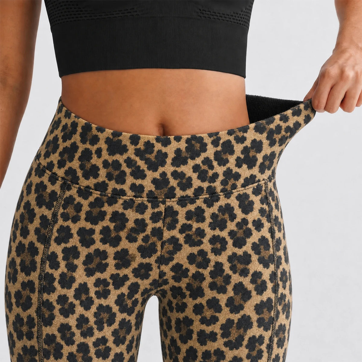Women's Reversible Leopard Print Leggings-High-Waisted Fleece-Lined Warm Stretch Pants