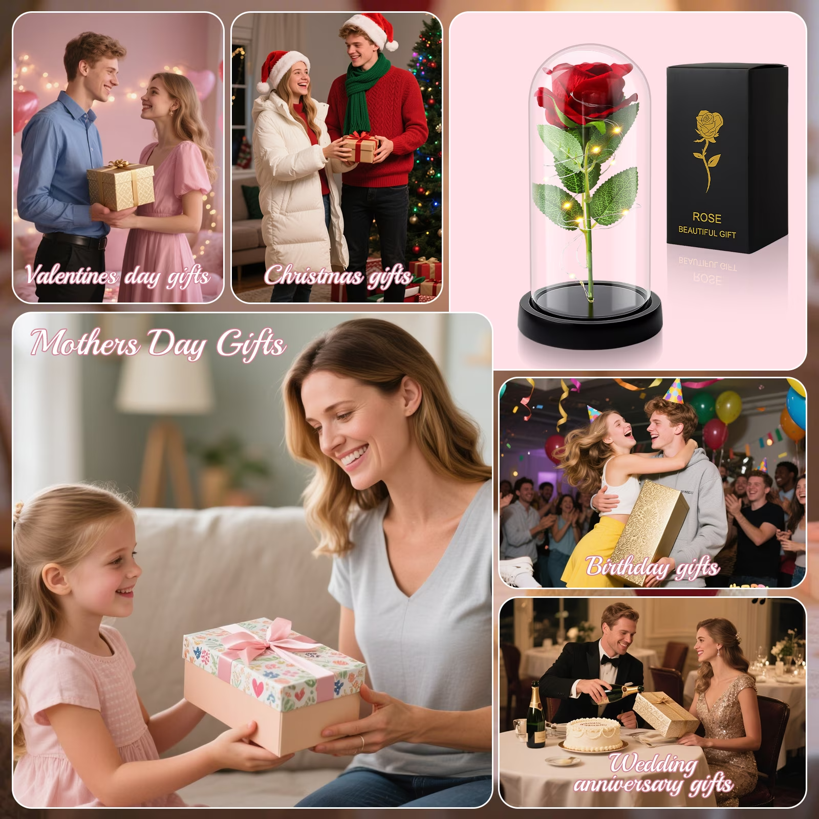 Eternal Red Rose in Glass Dome with LED Light – Lifelike Artificial Flower, Romantic Couple Gift for Valentine's Day & Anniversary