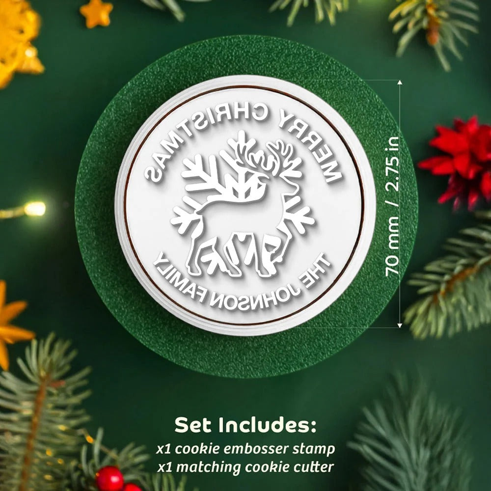 Personalized Merry Christmas Style Cookie Stamp — Custom Family Name Baking Gift