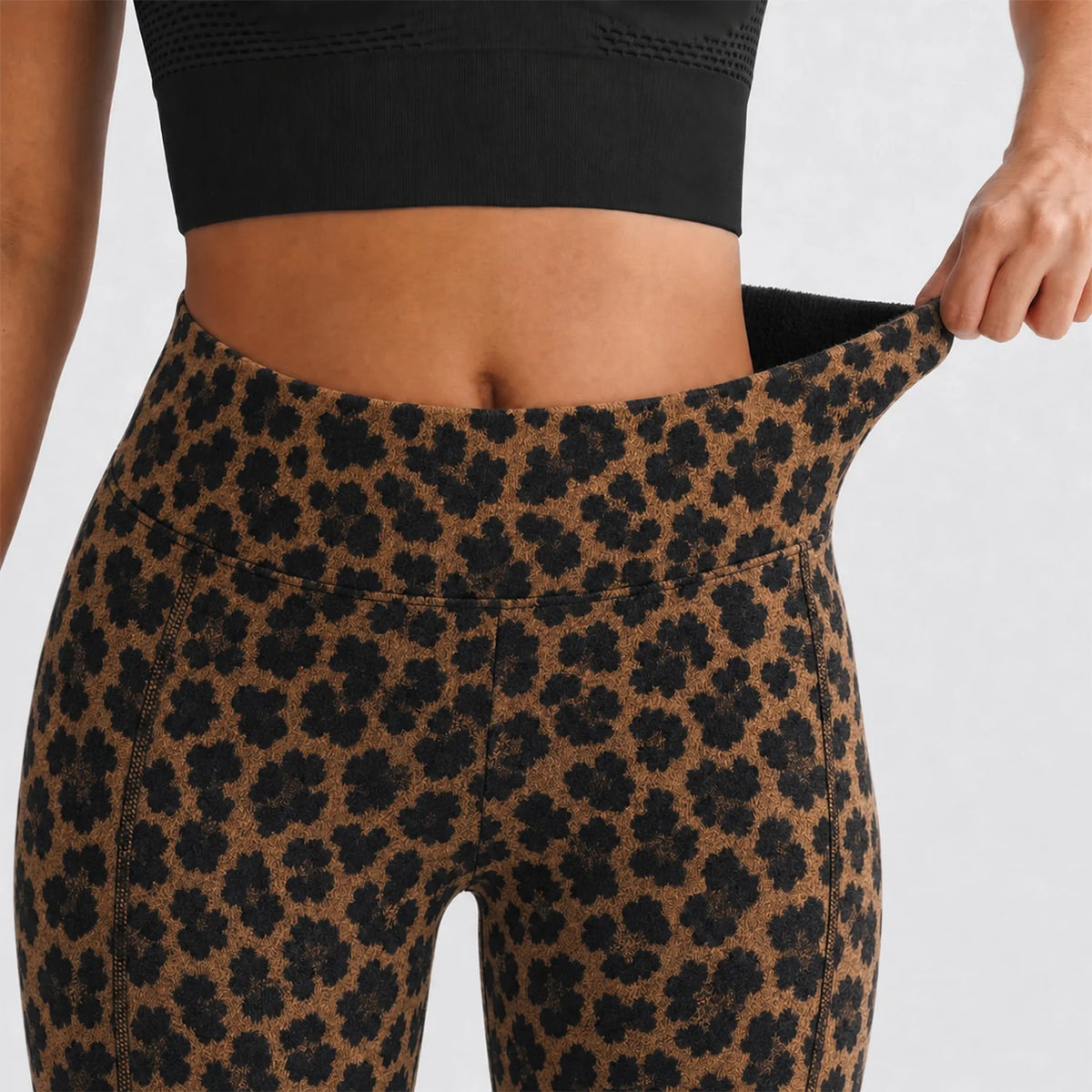 Women's Reversible Leopard Print Leggings-High-Waisted Fleece-Lined Warm Stretch Pants