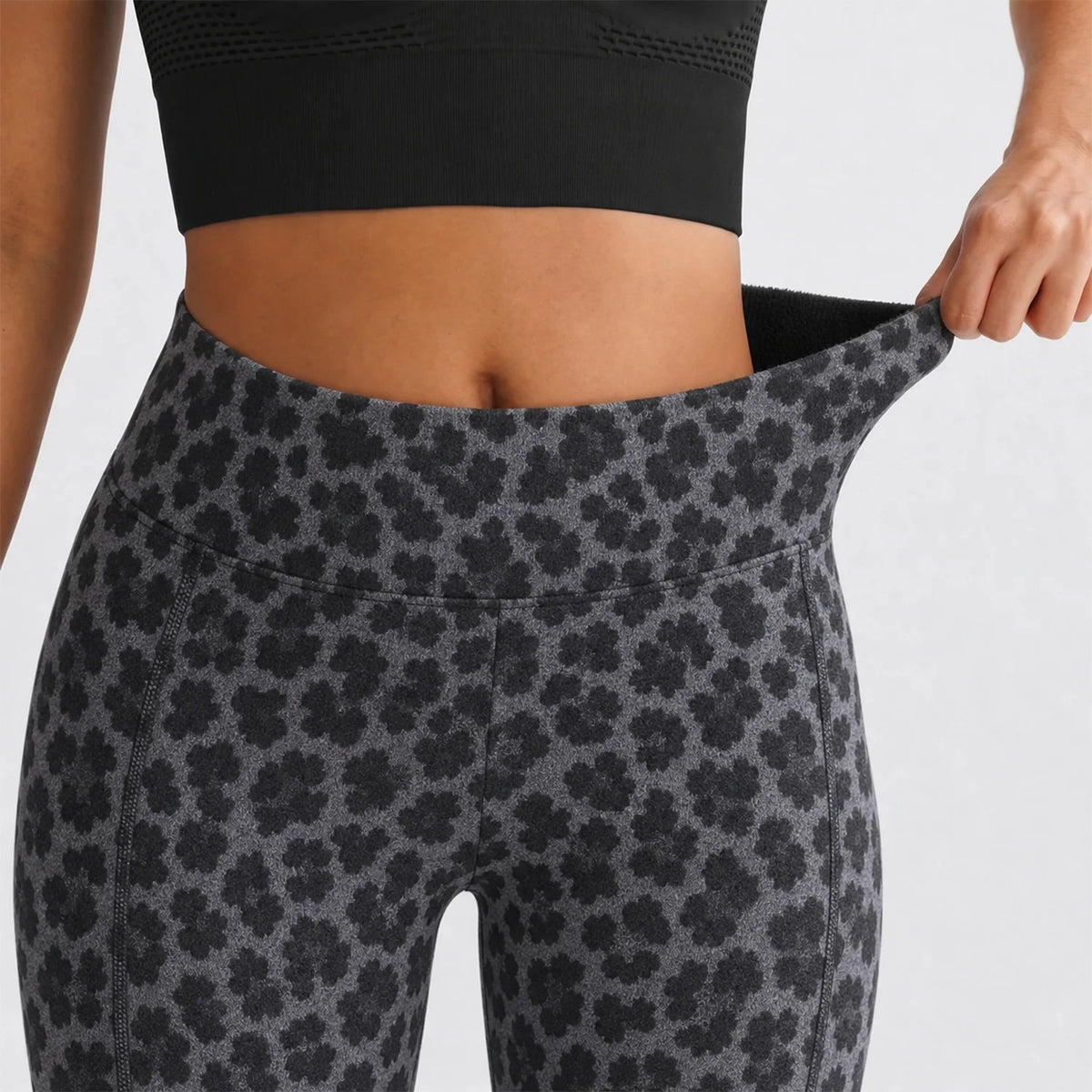 Women's Reversible Leopard Print Leggings-High-Waisted Fleece-Lined Warm Stretch Pants