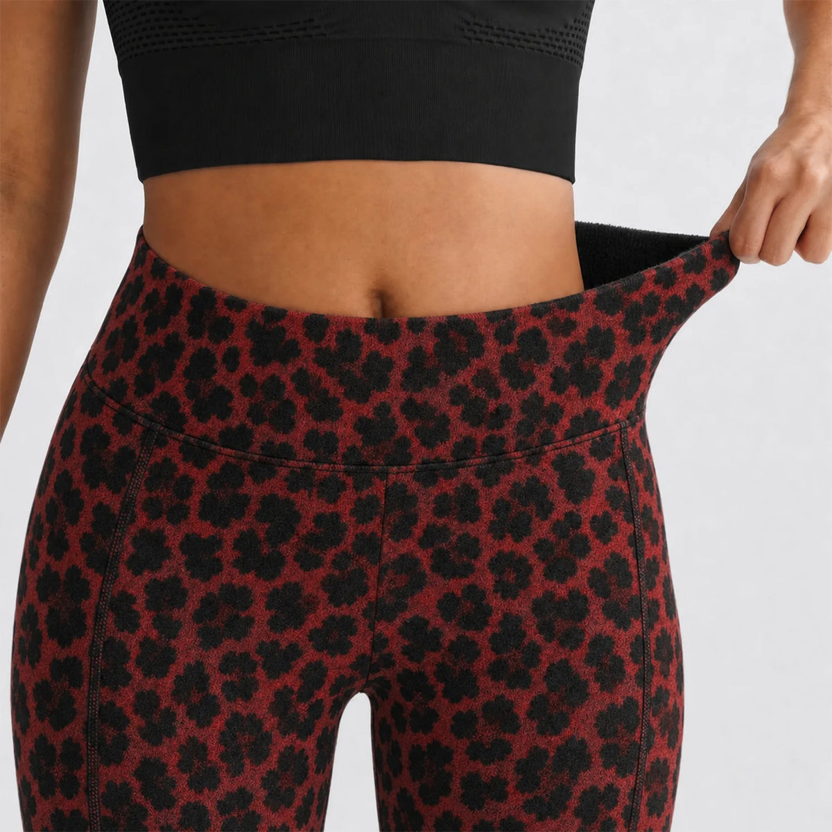Women's Reversible Leopard Print Leggings-High-Waisted Fleece-Lined Warm Stretch Pants