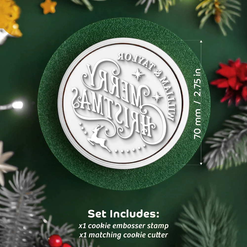 Personalized Merry Christmas Style Cookie Stamp — Custom Holiday Baking Gift for Family