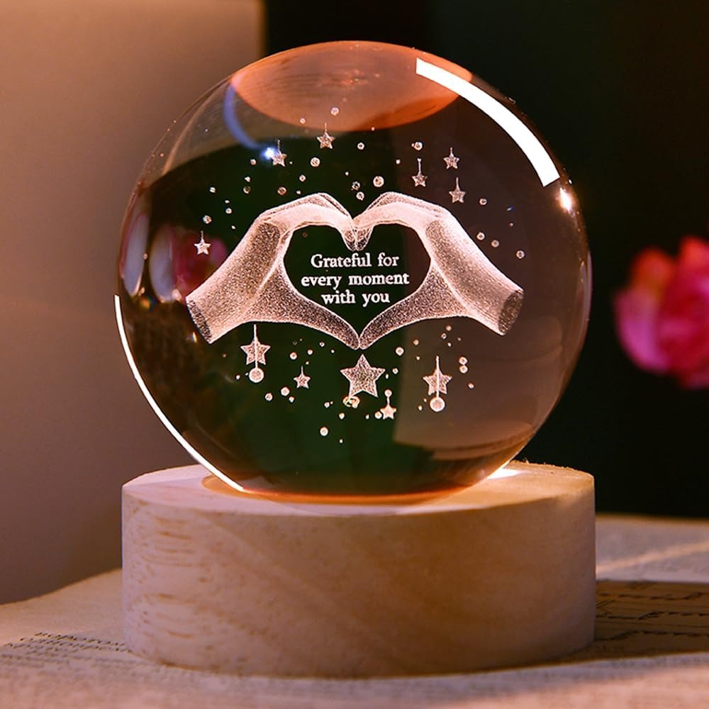 Crystal Ball Lamp with Heart Sign-Christmas Love Night Light & Encouragement Gift