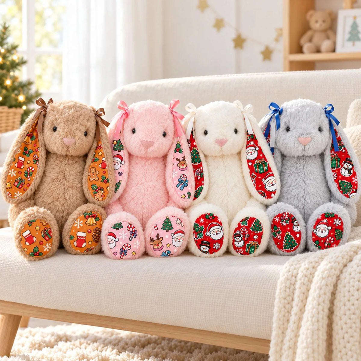 Personalized Christmas Plush Bunny Doll — Custom Christmas Bunny Plush Toy, Christmas Decorations & Gifts for Kids