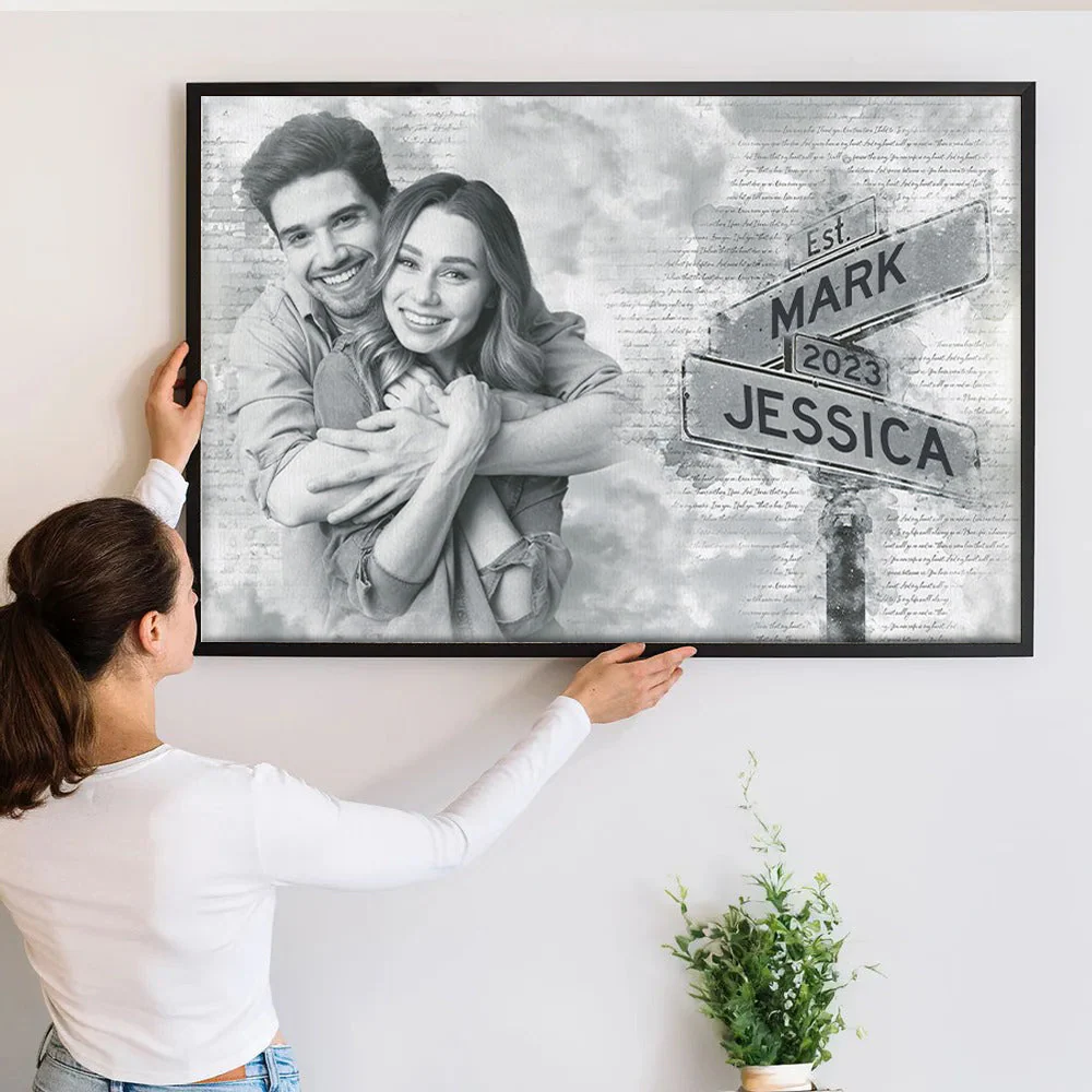 Custom Name & Date Photo Canvas Wall Art – Romantic Street Sign Style, Ideal Birthday or Anniversary Surprise for Couples