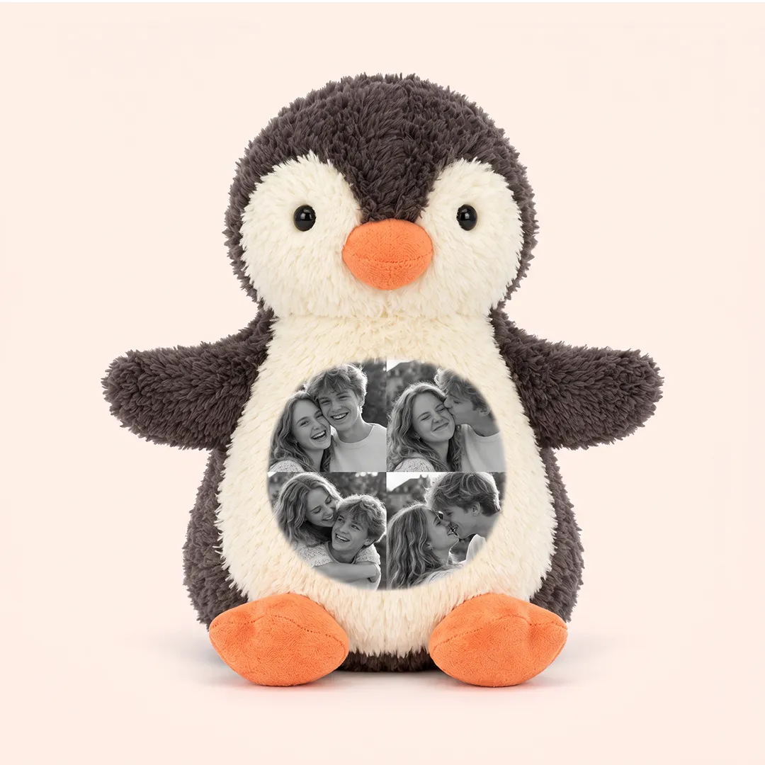 Custom Photo Penguin Plush — Personalized Stuffed Toy with Belly Photo, Memory Gift for Couples & Kids
