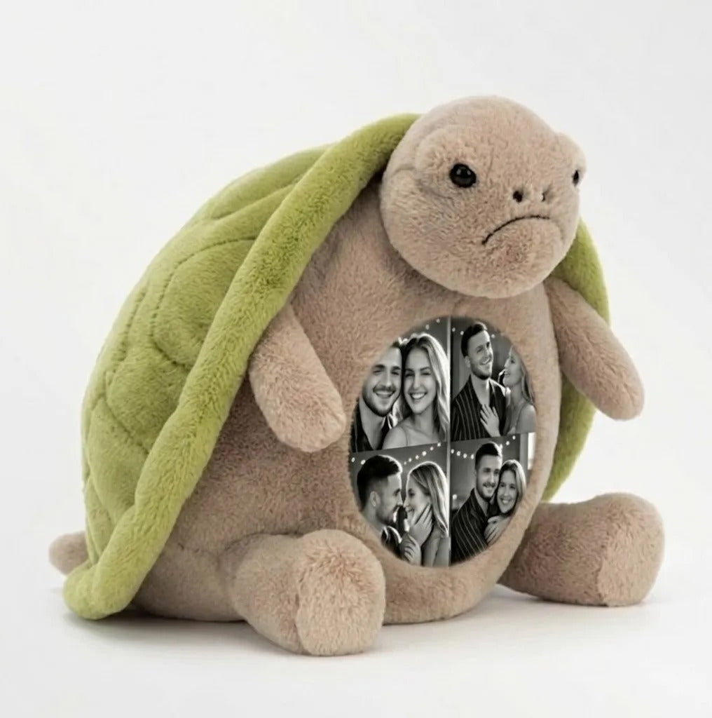 Custom Photo Turtle Plush with Belly Picture — Personalized Plushie, Romantic Anniversary & Birthday Gift for Couples