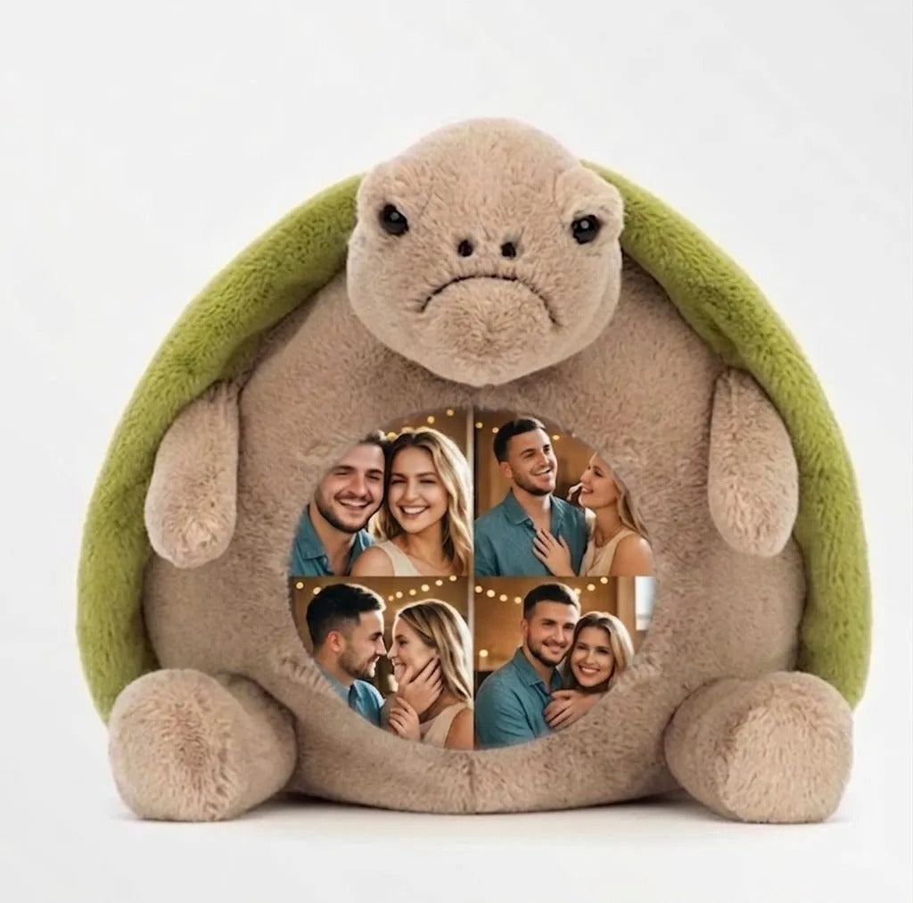 Custom Photo Turtle Plush with Belly Picture — Personalized Plushie, Romantic Anniversary & Birthday Gift for Couples