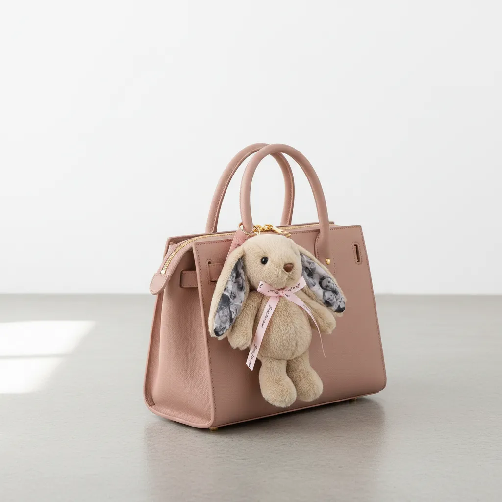 Custom Photo Bunny Plush Keychain – Personalized Cute Rabbit Bag Charm with Photo Ears & Ribbon Gift For Couples