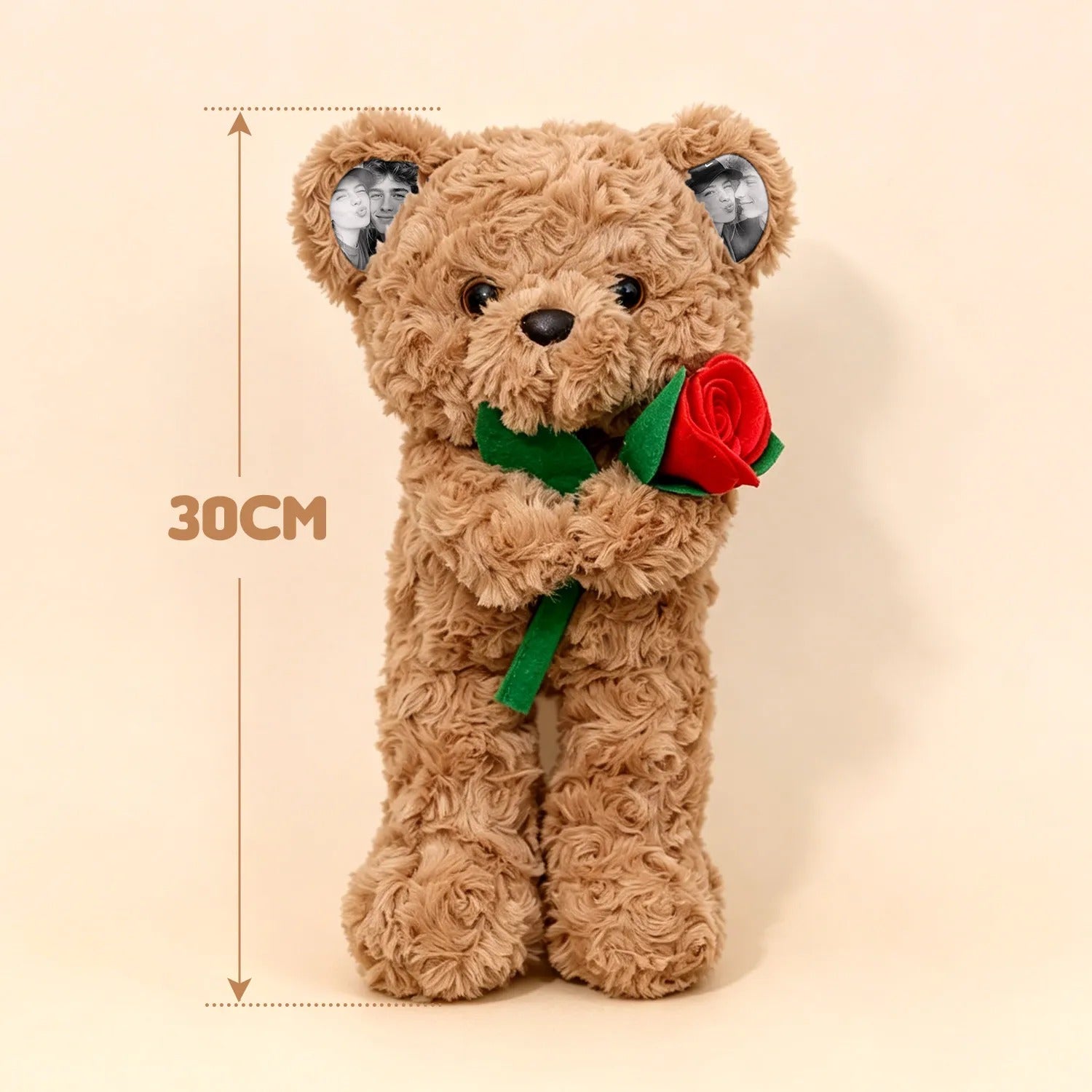 Custom Photo Teddy Bear with Rose Personalized Plush Bear with Pictures on Ears & Feet, Romantic Gift for Couple, Valentine's Day, Anniversary, Birthday
