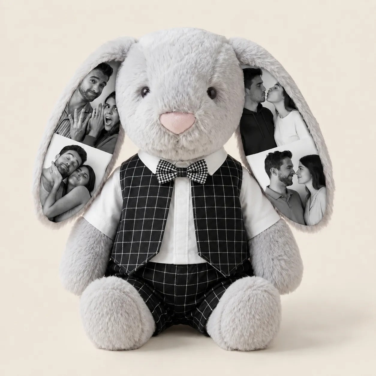Custom Photo Wedding Bunny Plush Personalized Bride & Groom Bunny Stuffed Animal, Anniversary Wedding Gift for Couples