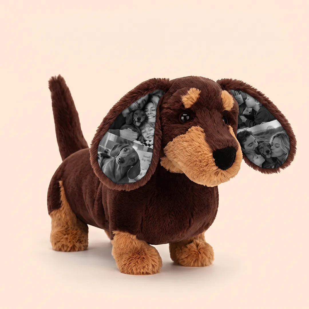 Custom Photo Dachshund Stuffed Animal — Personalized Sausage Dog Plush with Ear Picture, Cute Gift for Dog Moms, Girlfriend & Kids