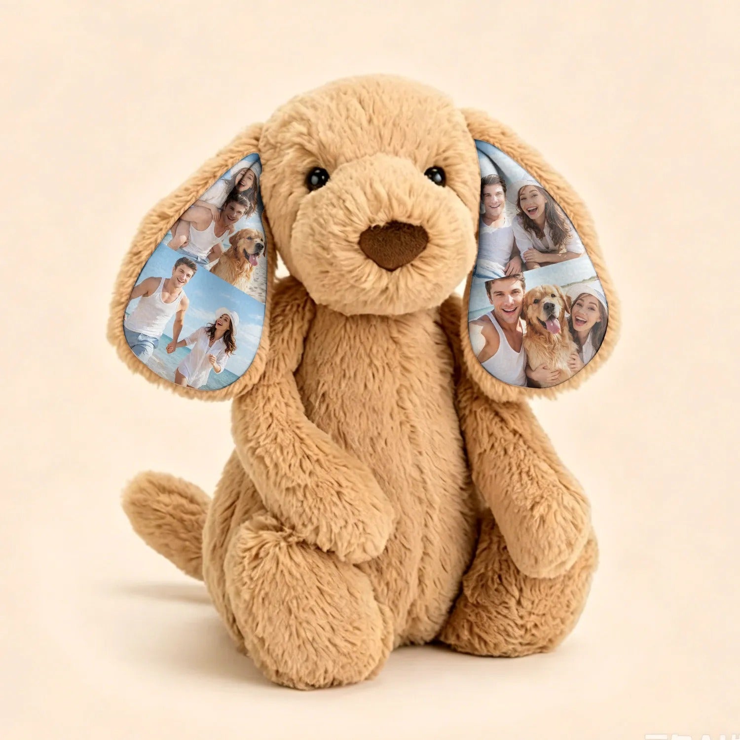 Custom Photo Plush Dog Personalized Stuffed Animal with Memory Ears, Unique Collage Gift for Couples, Romantic Gifts