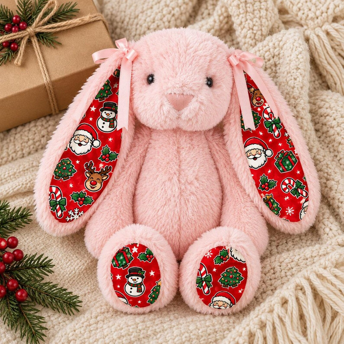 Personalized Christmas Plush Bunny Doll — Custom Christmas Bunny Plush Toy, Christmas Decorations & Gifts for Kids