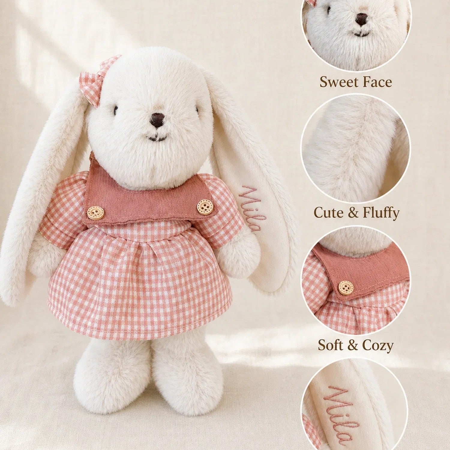 Personalized Bunny Plush, Custom Embroidered Name Stuffed Rabbit, Cute Personalized Gift for Kids & Girls