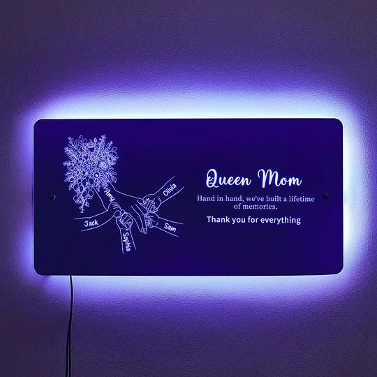 (Rose, Sunflower ＆ Orchid) Personalized Mom Holding Hands Mirror Light - Custom Mother‘s Day Gifts for Mom