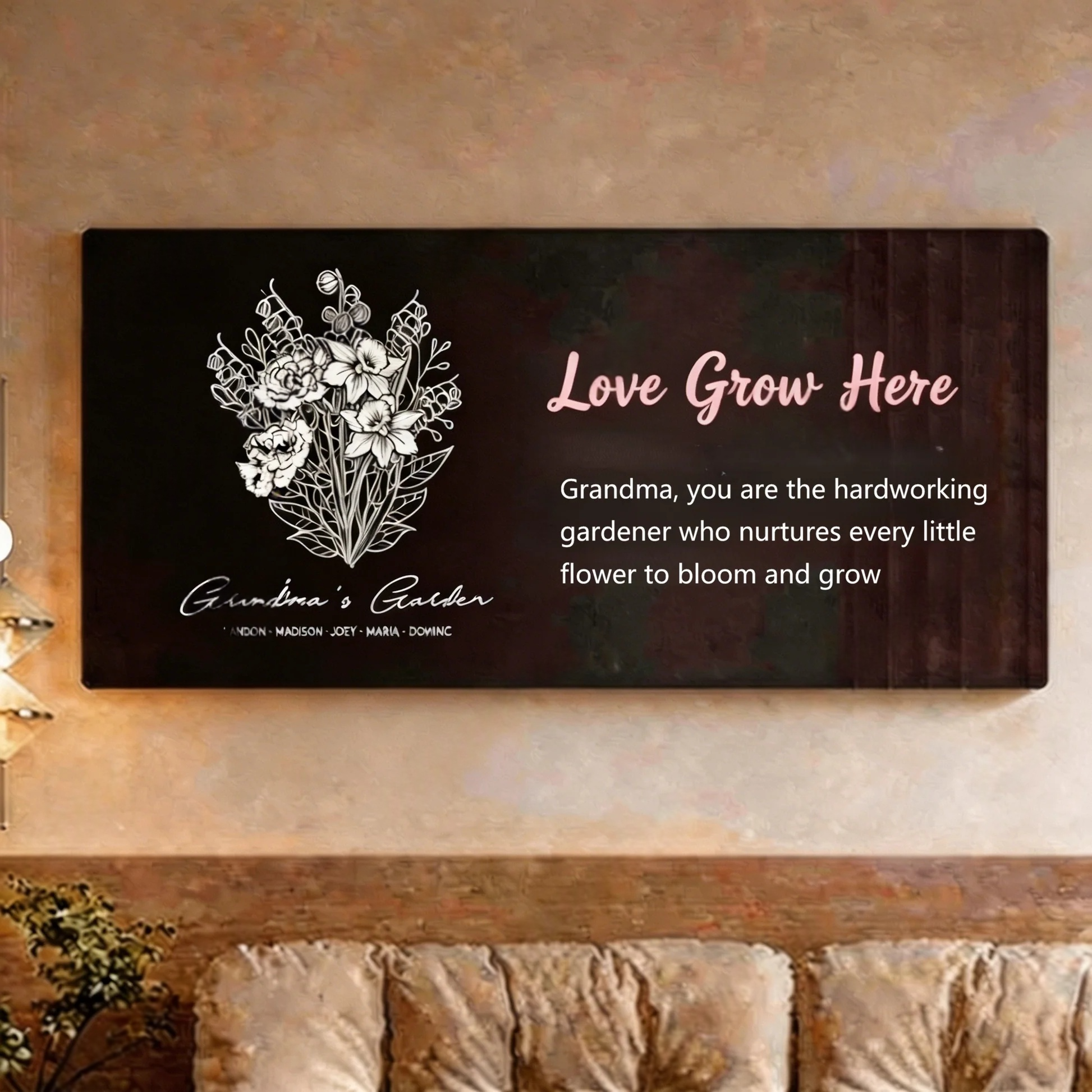 Personalized Birth Month Flower Lighted Wall Art Customizable with Names & Quotes Exclusive Mother's Day Gift for Mom & Grandma