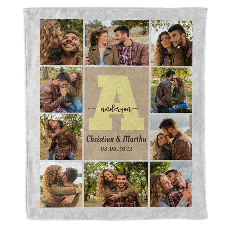 Personalized Photo Blanket with Letter Names – Soft Fleece Throw for Couples, Weddings, and Anniversaries