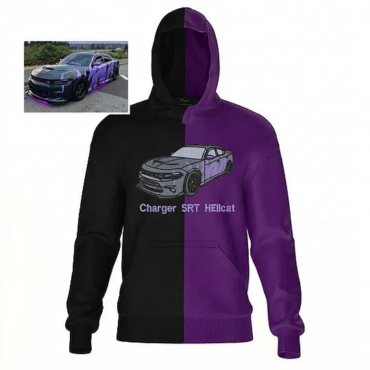 Custom Two Tone Embroidered Hoodie with Motorcycle or Car Photo Personalized Ride Gift