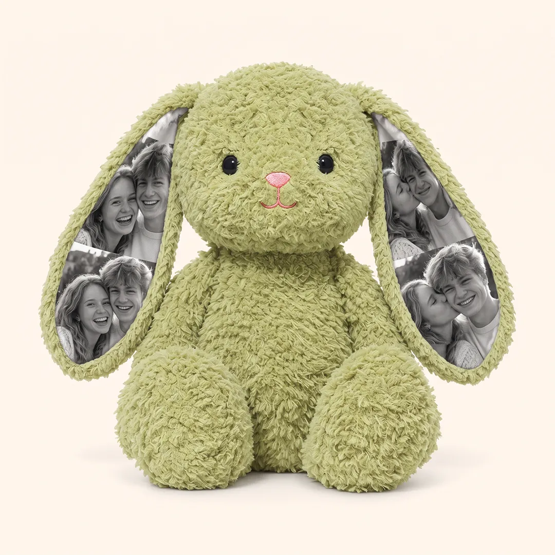 Personalized Photo Bunny Stuffed Animal – Custom Picture Plush Rabbit in Multiple Colors with Photo Ears for Birthdays & Valentines
