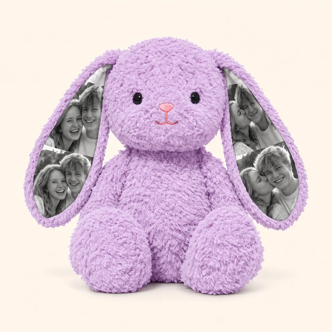 Personalized Photo Bunny Stuffed Animal – Custom Picture Plush Rabbit in Multiple Colors with Photo Ears for Birthdays & Valentines