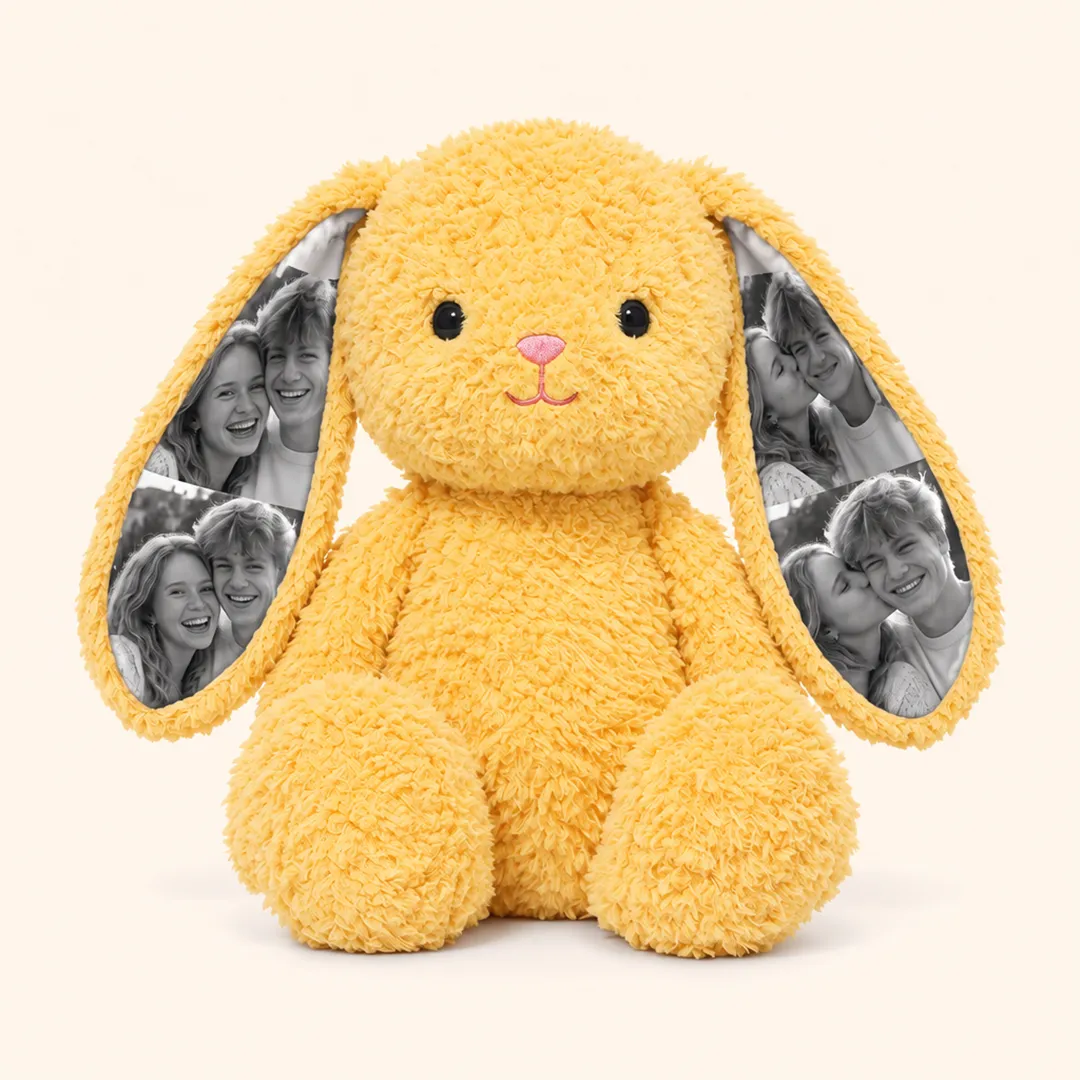 Personalized Photo Bunny Stuffed Animal – Custom Picture Plush Rabbit in Multiple Colors with Photo Ears for Birthdays & Valentines