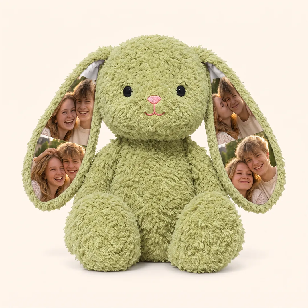 Personalized Photo Bunny Stuffed Animal – Custom Picture Plush Rabbit in Multiple Colors with Photo Ears for Birthdays & Valentines