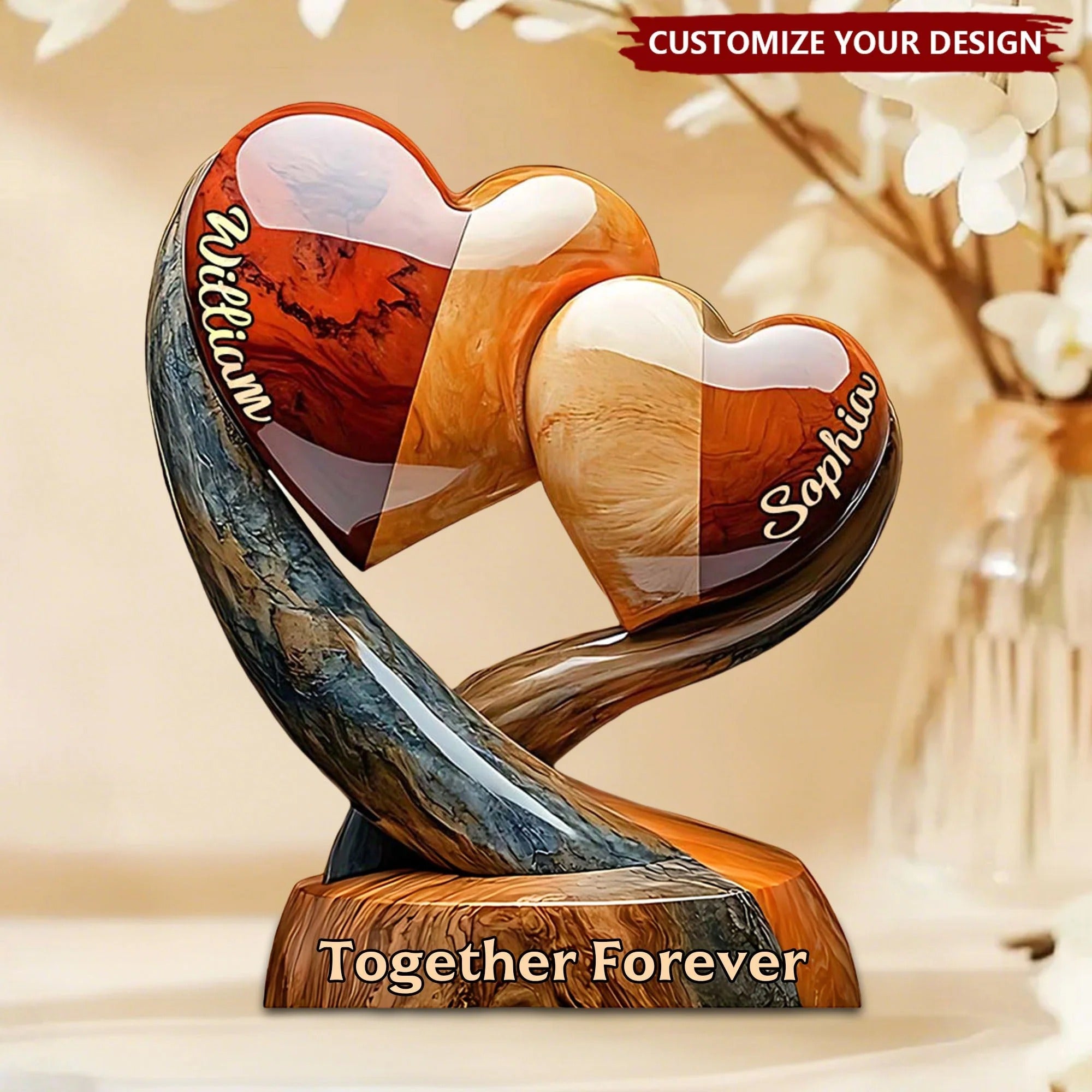 Two Hearts, One Forever – Custom Engraved Couple Plaque