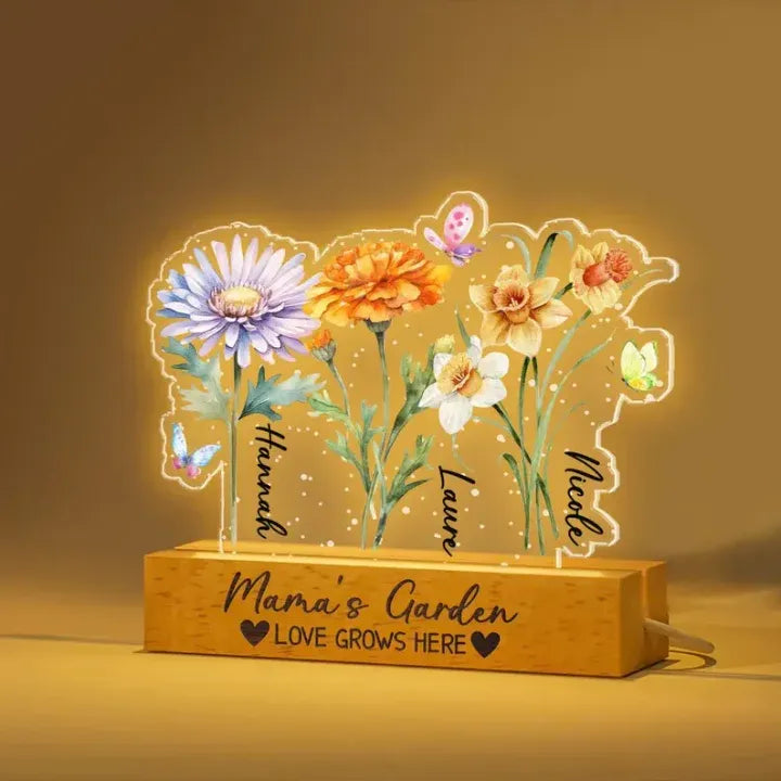 Customized mama’s Garden LED Night Light – Personalized Birth Month Flower Family Lamp for Mama, Mother’s Day Best Seller Gift