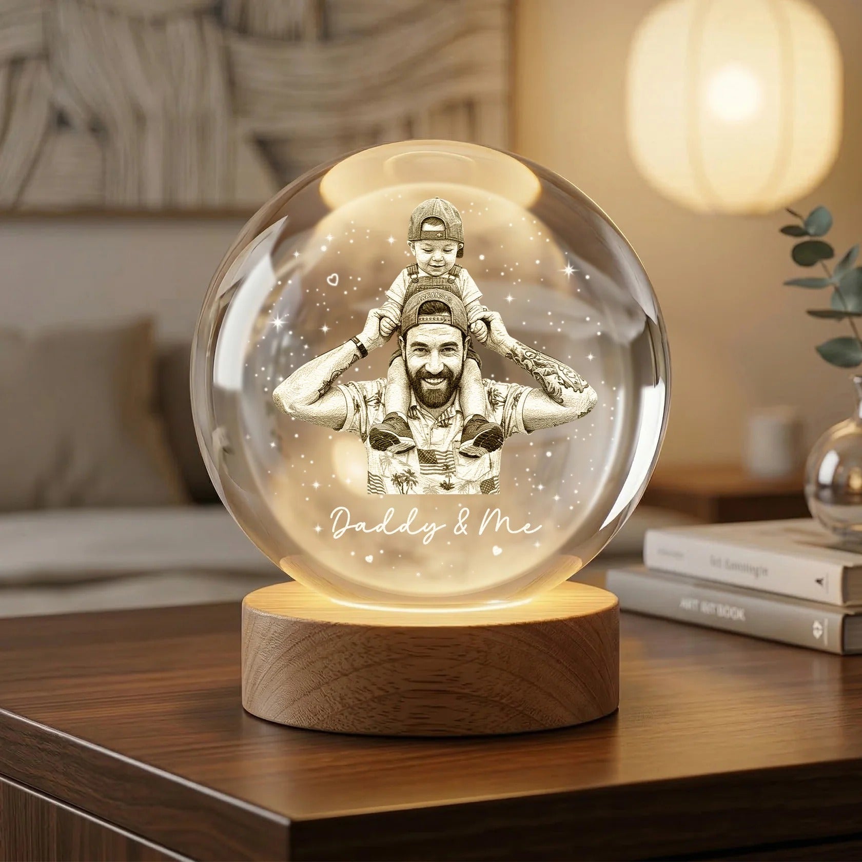 Custom Photo Gift For Dad, Husband, Father's Day Gift For Him - Personalized Night Crystal Ball Light