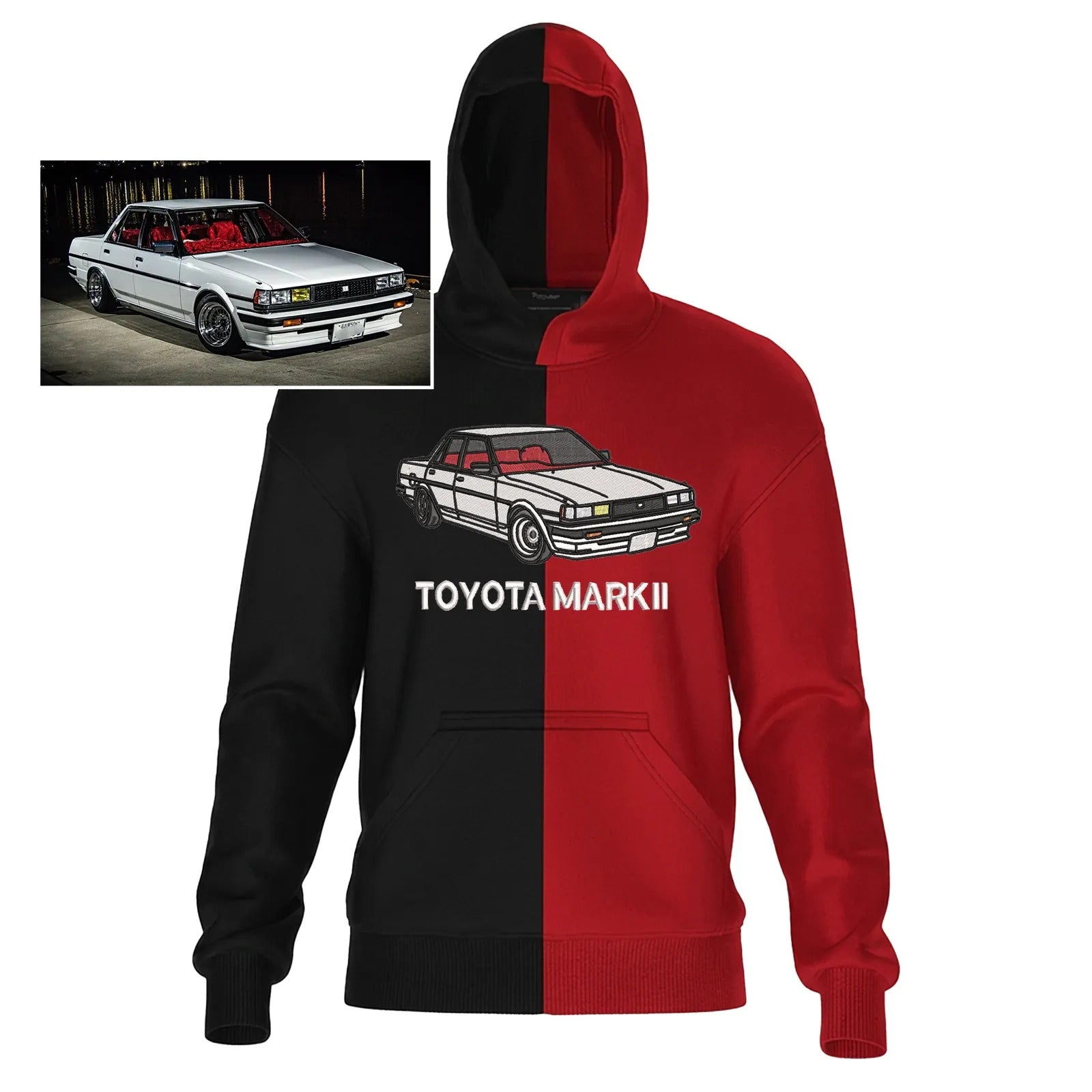 Custom Two Tone Embroidered Hoodie with Motorcycle or Car Photo Personalized Ride Gift