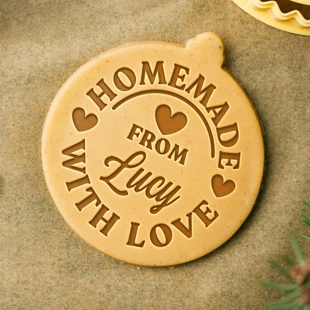 Merry Christmas Cookie Stamp with Family Name — Multiple Holiday Designs, Personalized Baking Gift