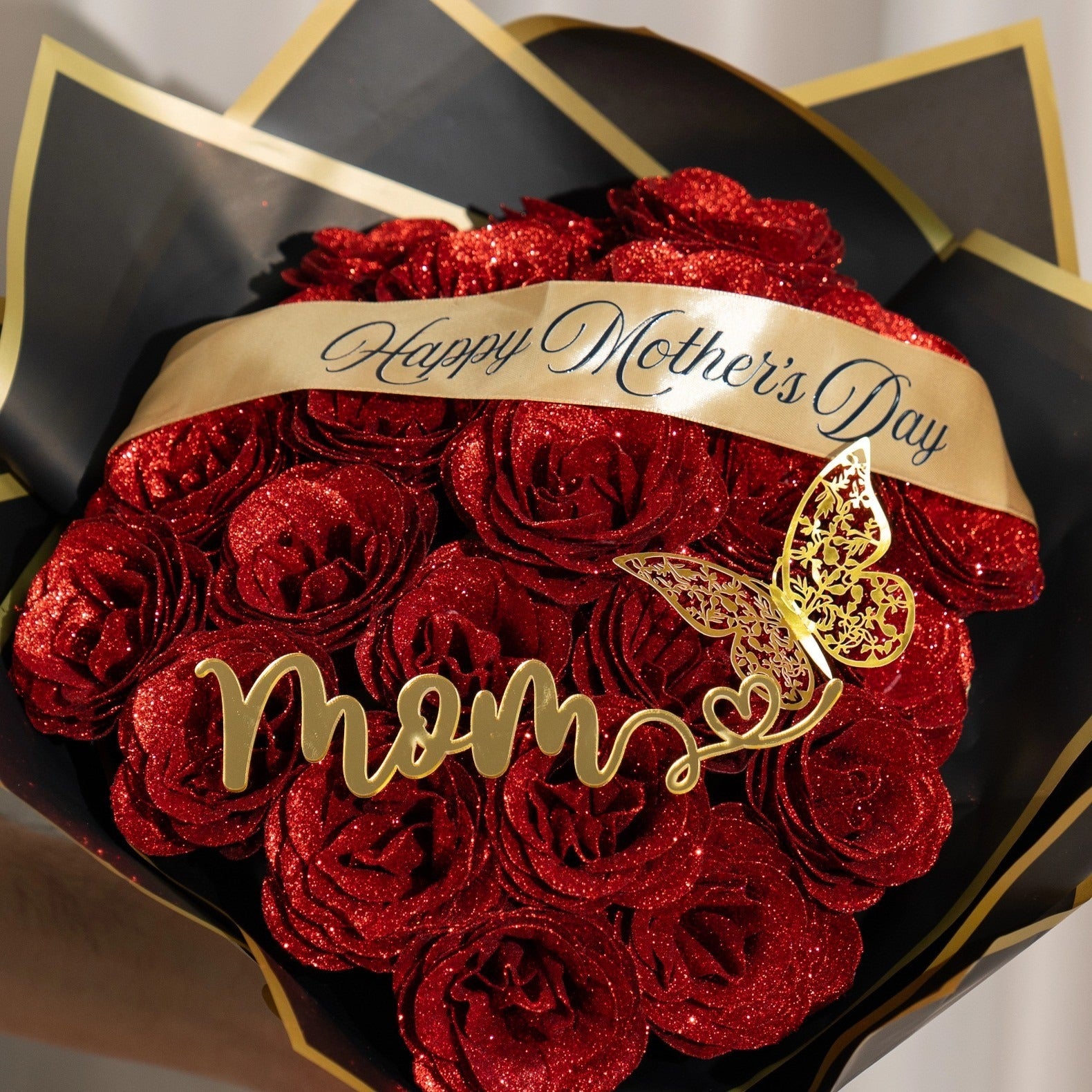 Custom Mother's Day Mama Glitter Rose Bouquet Mother's Day Gift of Mom or Grandma