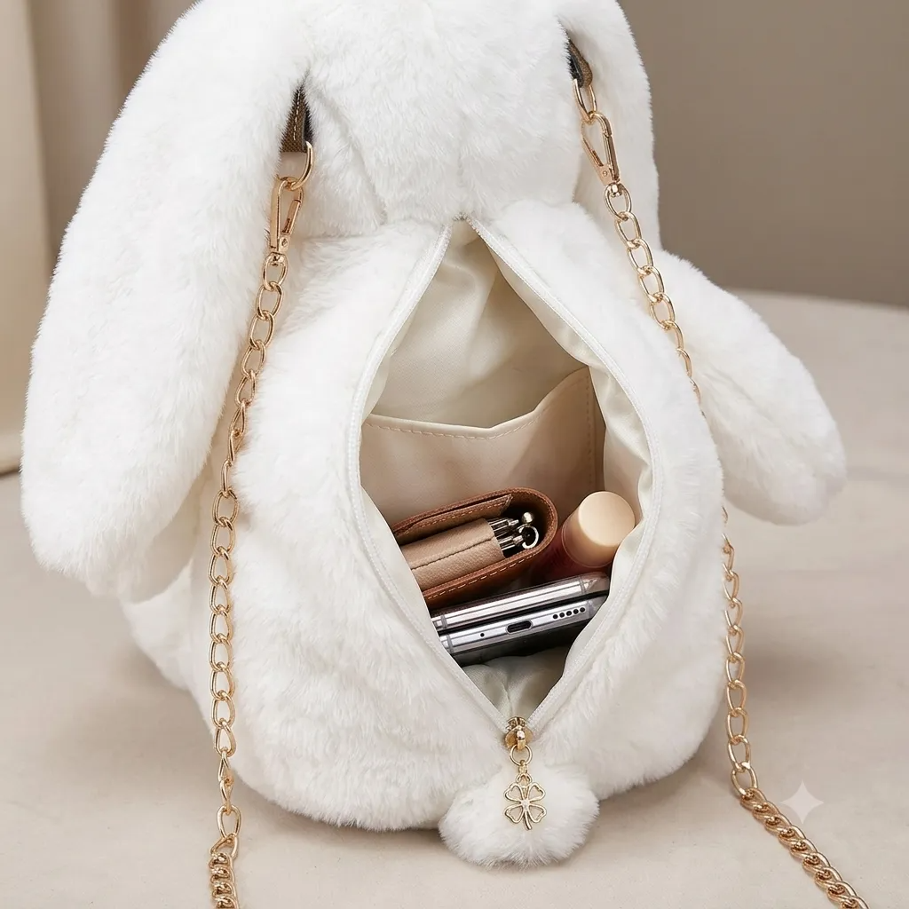 Custom Photo Bunny Convertible Bag - Versatile Plush Rabbit Backpack & Crossbody purse with Personalized Ear Prints, Unique Gift for Her, Kids & Pet Lovers
