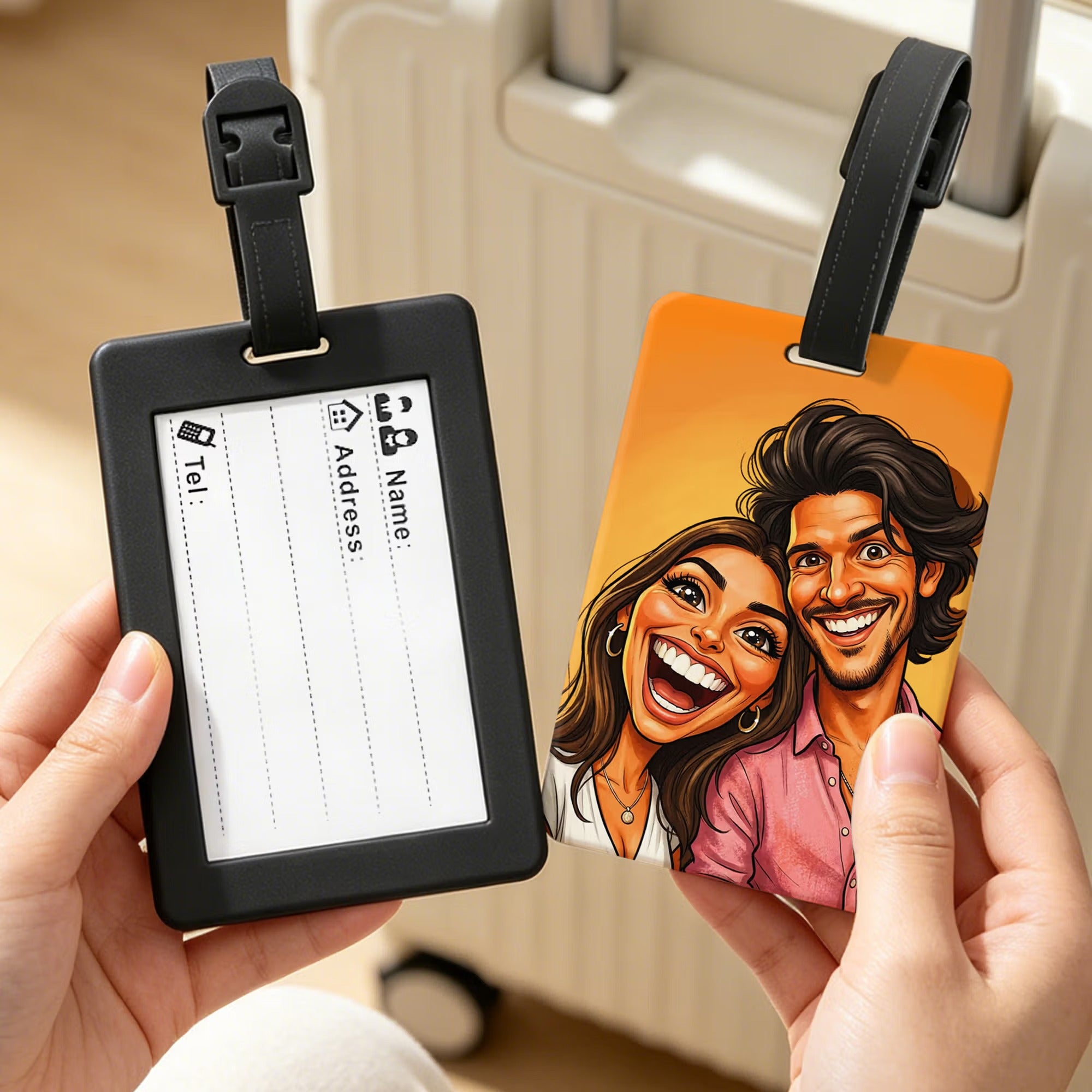 Personalized Comic Photo Suitcase Cover & Luggage Tag Set, Fits 18-32 Inch Suitcases-Unique Retro Cartoon Gift for Travel Lovers, Couples, Family.