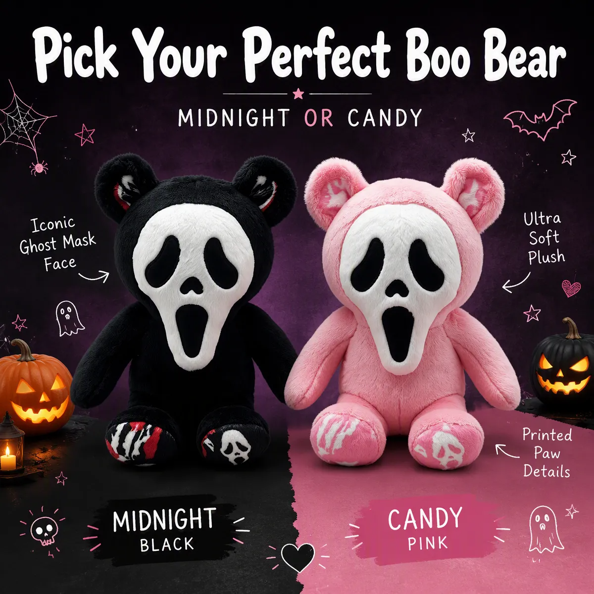 Custom Photo Ghost Bear Plush — Personalized Halloween Teddy Bear with Spooky Ghost Face & Photo Paws, Couple Gift