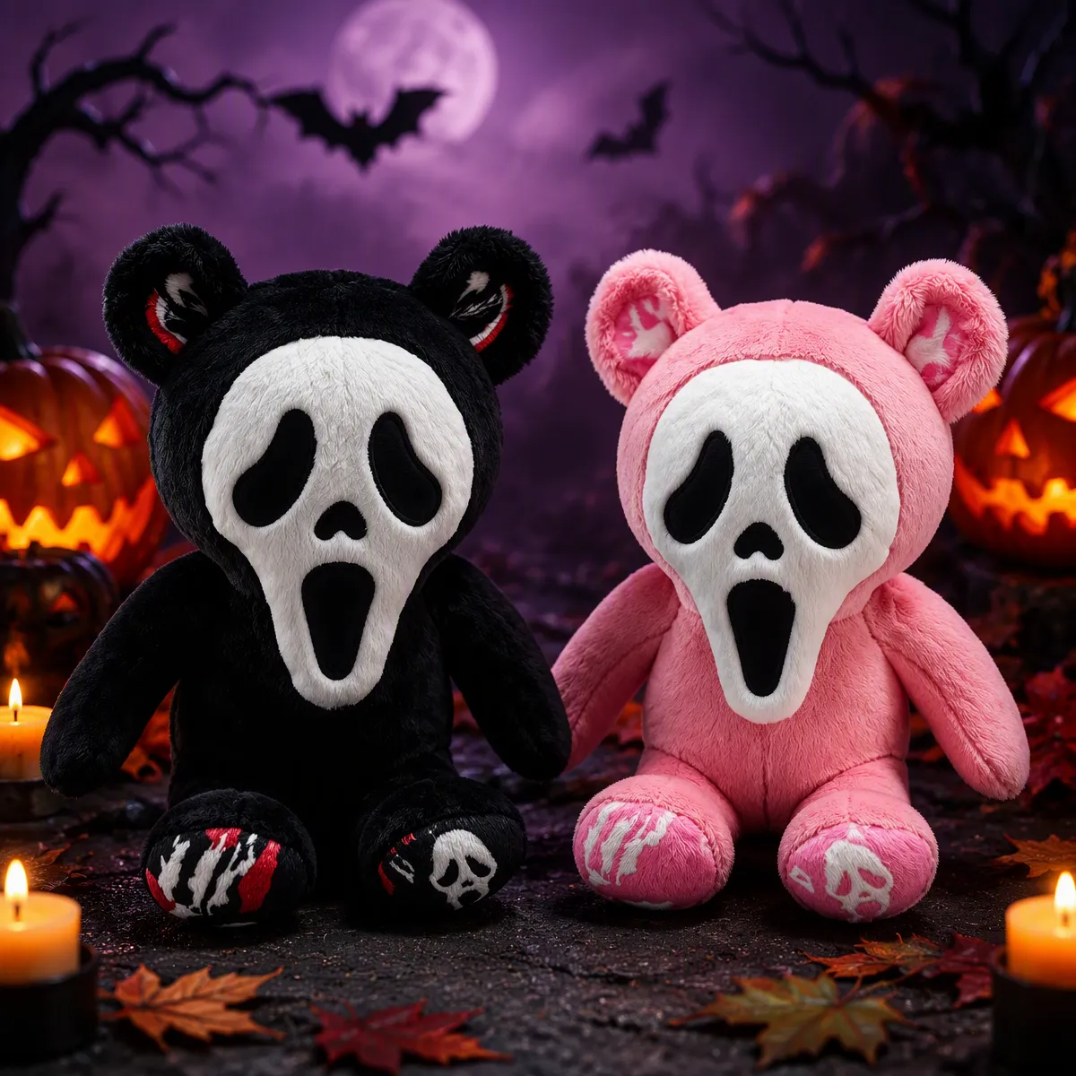 Custom Photo Ghost Bear Plush — Personalized Halloween Teddy Bear with Spooky Ghost Face & Photo Paws, Couple Gift