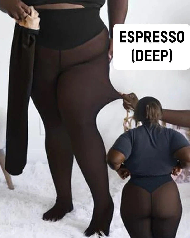Fleece Lined Sheer Tights-Warm High-Waisted Thermal Pantyhose for Women