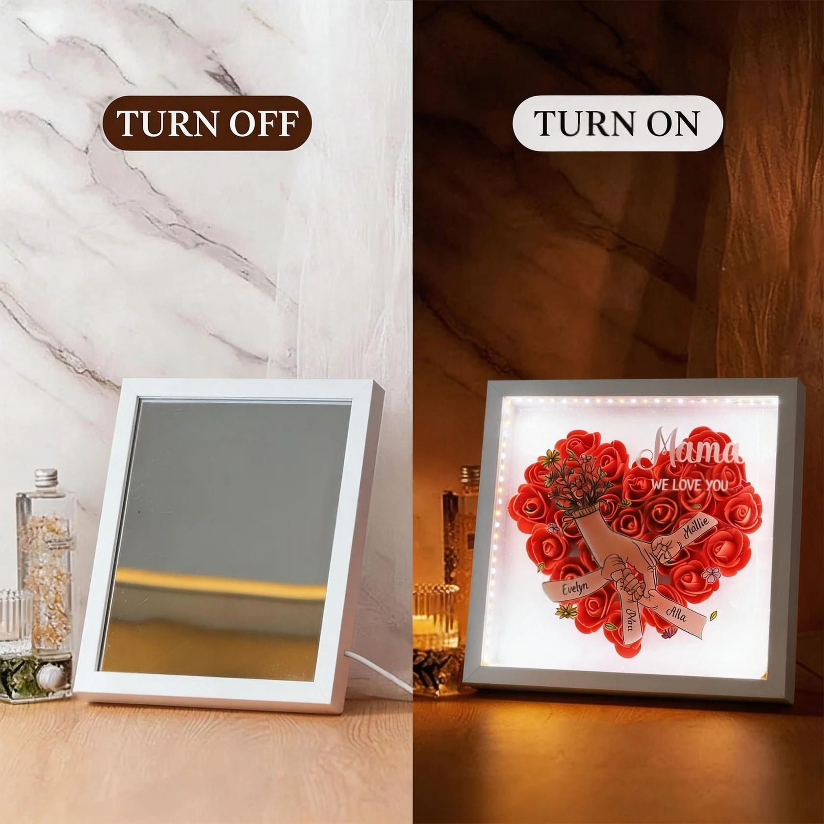 Custom Flower Shadow Mirror LightBox Romantic &Practical Ideal Mother’s Day Gift