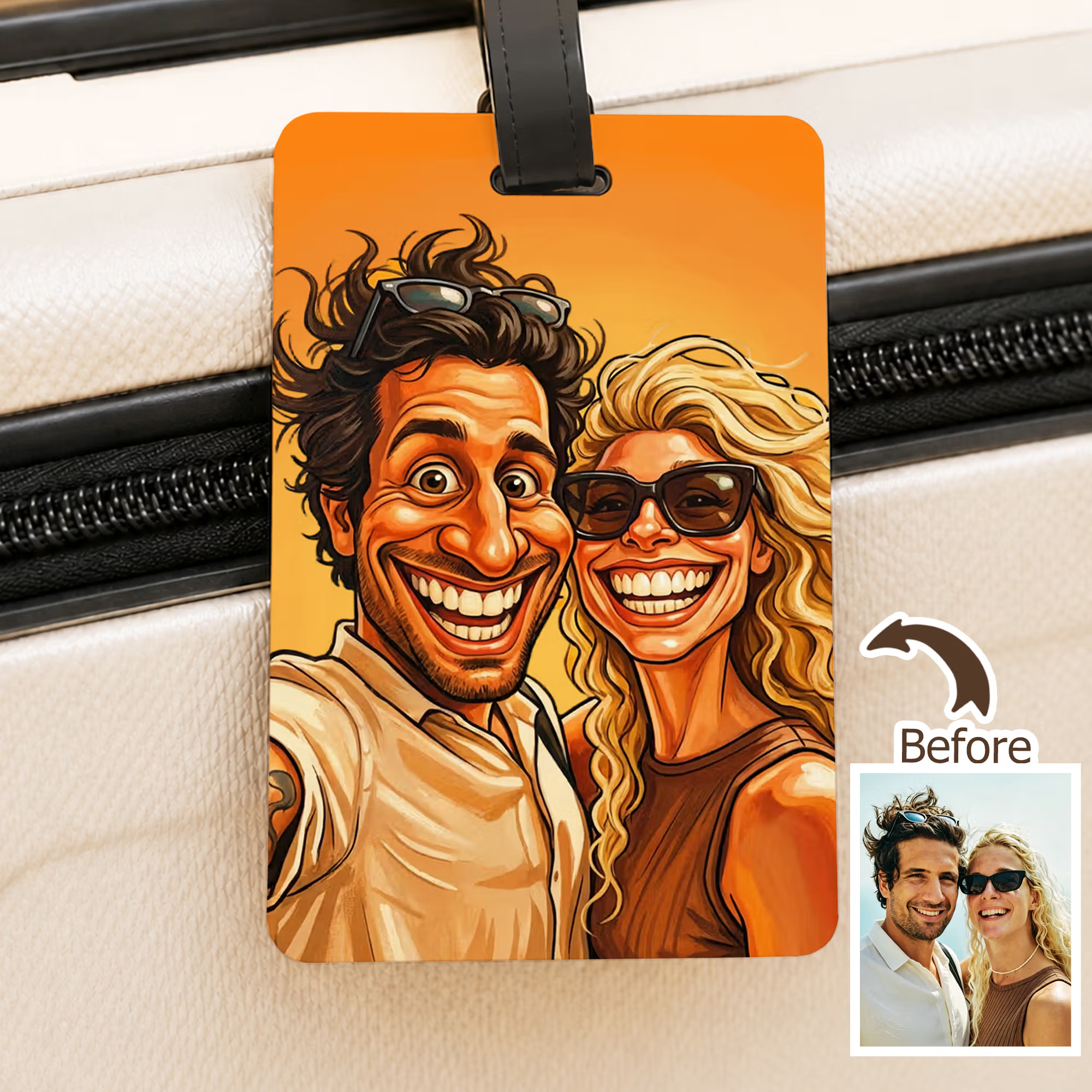 Personalized Comic Photo Suitcase Cover & Luggage Tag Set, Fits 18-32 Inch Suitcases-Unique Retro Cartoon Gift for Travel Lovers, Couples, Family.