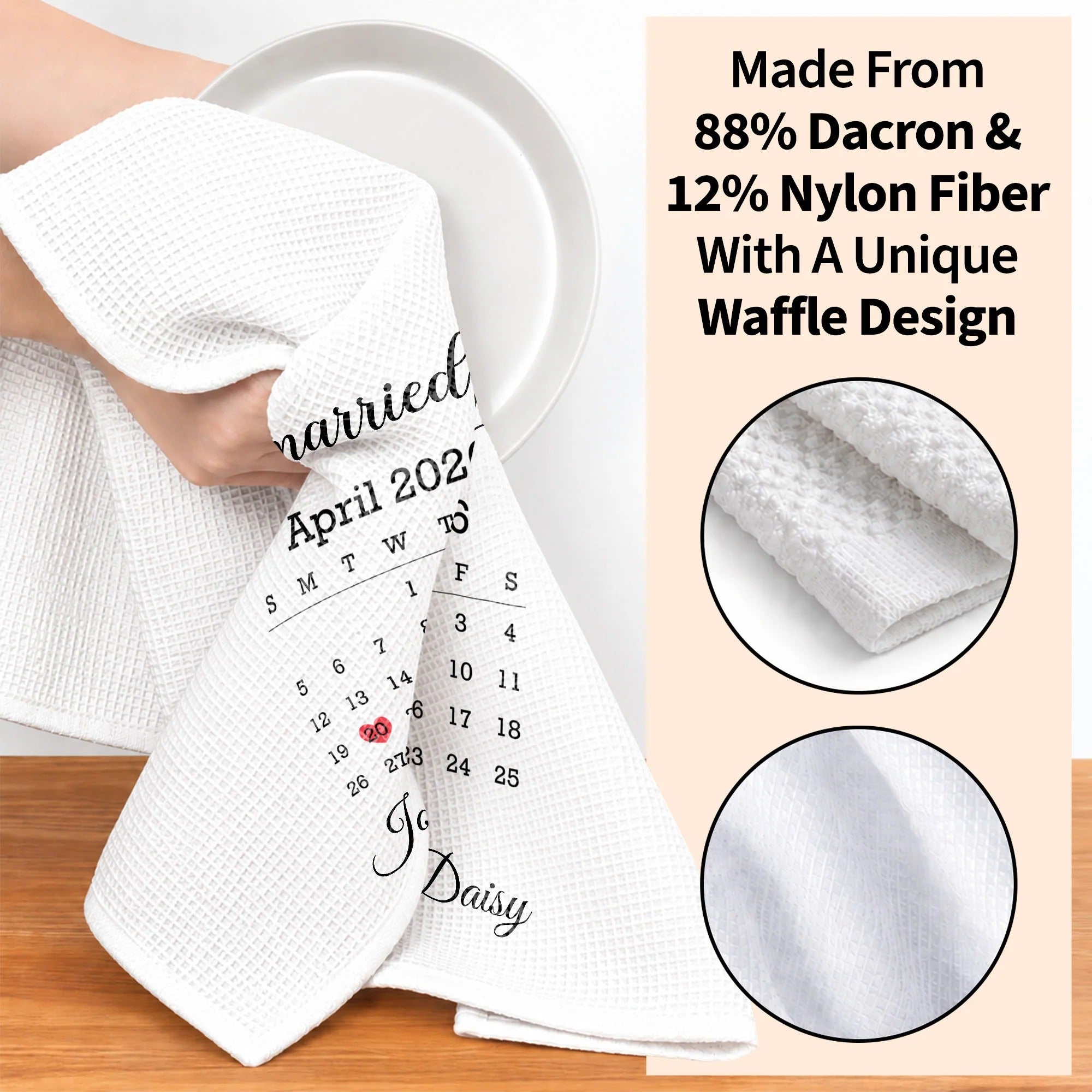 Personalized Married Calendar & Kitchen Towel Set – Custom Names & Date, Perfect Anniversary or Wedding Gift for Couples