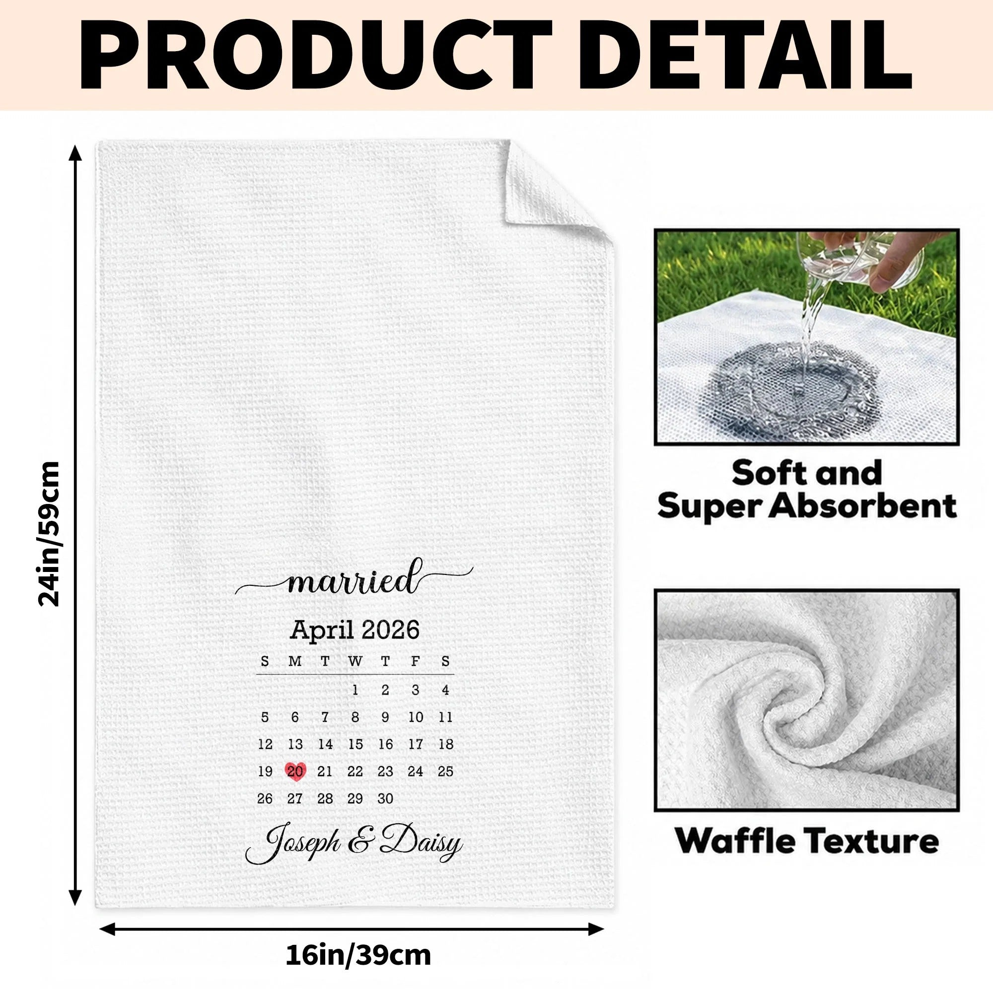 Personalized Married Calendar & Kitchen Towel Set – Custom Names & Date, Perfect Anniversary or Wedding Gift for Couples